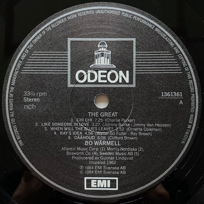 BOSSE WARMELL, maj 1962 - Swedish Odeon Original