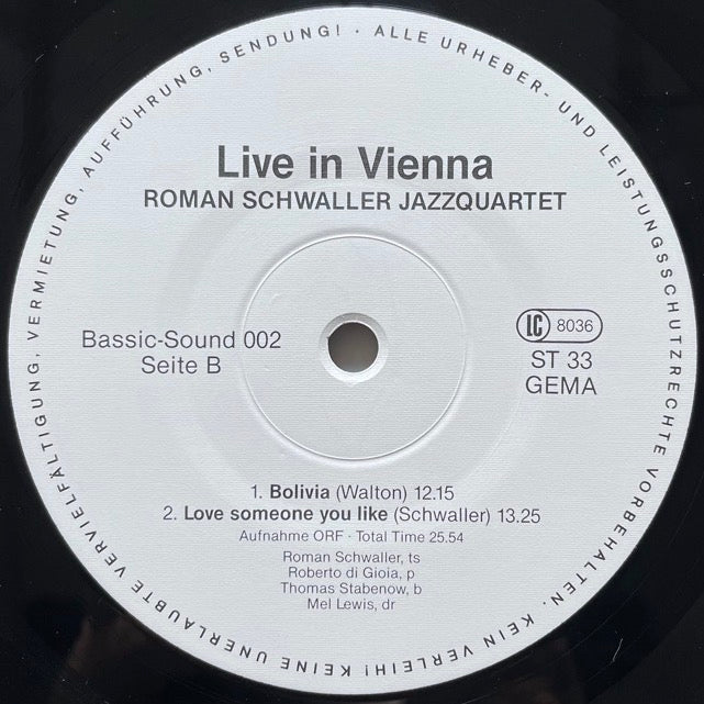 ROMAN SCHWALLER JAZZQUARTET / LIVE IN VIENNA - German Basic-Sound Original