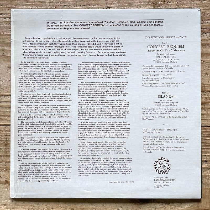 LUBOMYR MELNYK / CONCERT - REQUIEM / ISLANDS - Canada Bandura Original