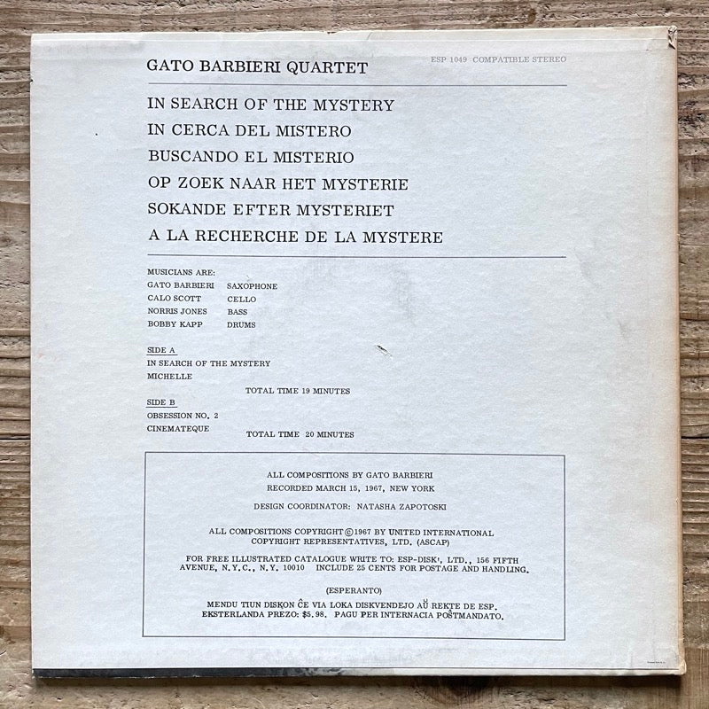GATO BARBIERI QURTET / IN SEARCH OF THE MYSTERY - US ESP-DISK Original