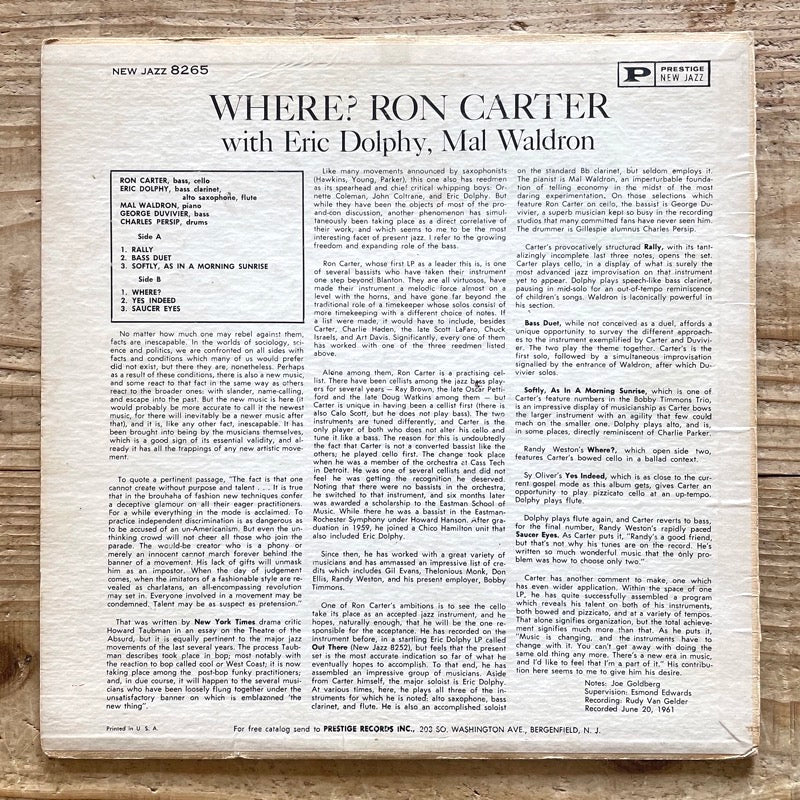 RON CARTER with ERIC DOLPHY, MAL WALDRON / WHERE?  - US New Jazz Original