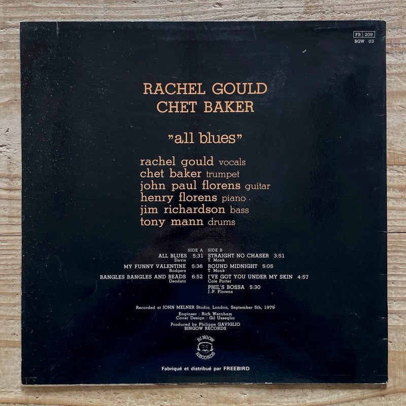 RACHEL GOULD - CHET BAKER / ALL BLUES - France Bingow Original