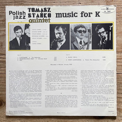 TOMASZ STANKO QUINTET / MUSIC FOR K (POLISH JAZZ vol.22) - Polish Muza