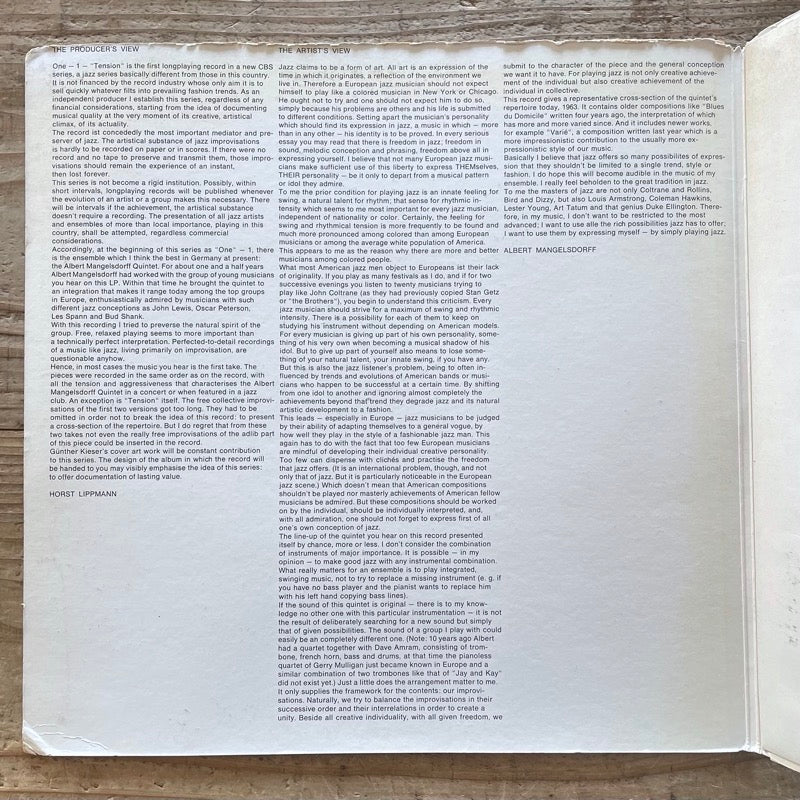 ALBERT MANGELSDORFF QUINTET / ONE - TENSION - German CBS Original