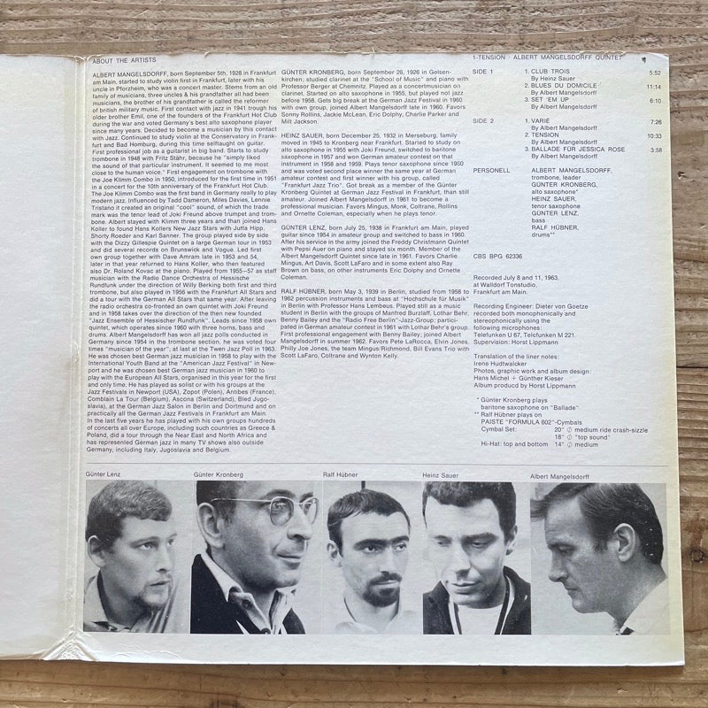 ALBERT MANGELSDORFF QUINTET / ONE - TENSION - German CBS Original