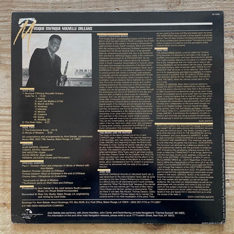 ALVIN BATISTE / MUSIQUE D'AFRIQUE NOUVELLE ORLEANS - US India Navigation Original