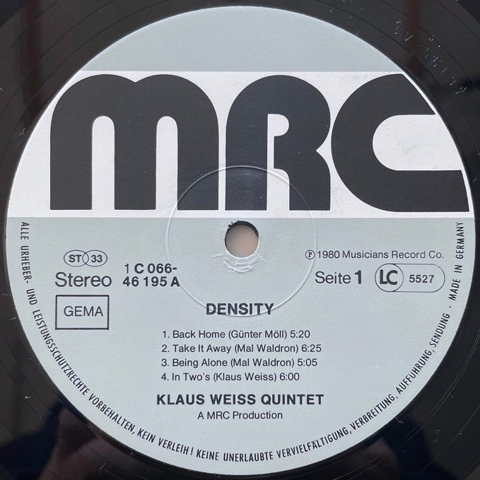 KLAUS WEISS QUINTET / DENSITY - German MRC Original