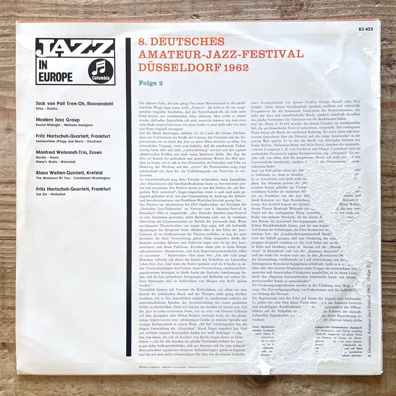 VA / 8. DEUTSCHES AMATEUR-JAZZ-FESTIVAL DUSSELDORF 1962 FOLGE 2 - German Columbia original