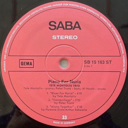 TETE MONTOLIU TRIO / PIANO FOR NURIA - German Saba Original