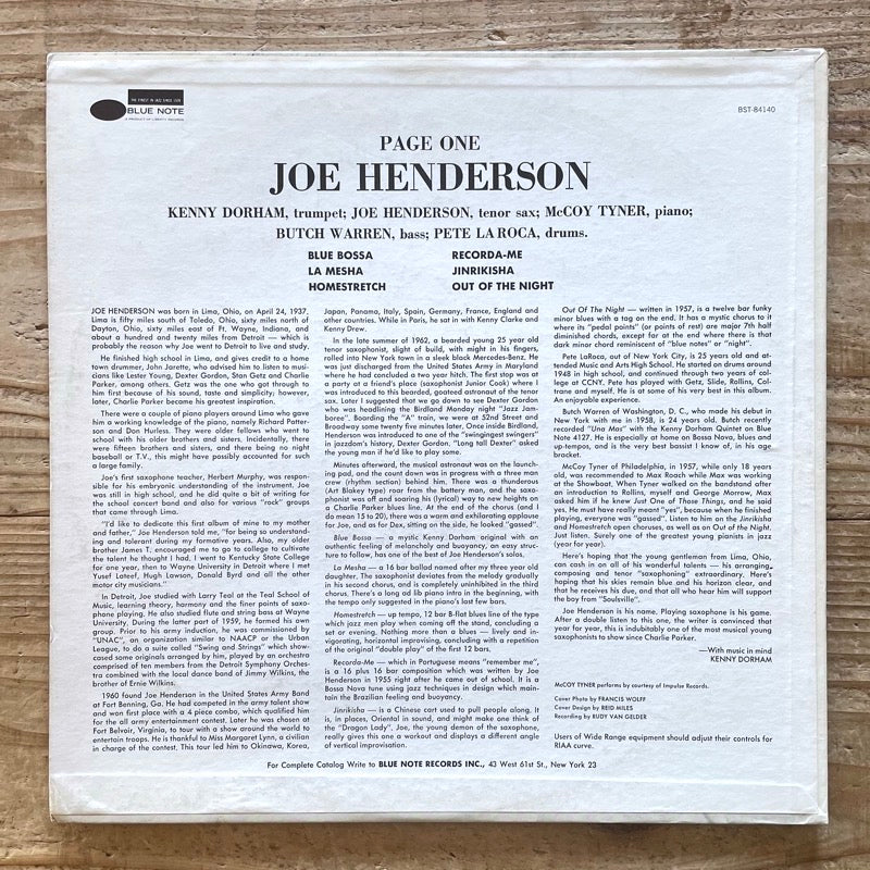 JOE HENDERSON / PAGE ONE - US Blue Note Liberty/NY