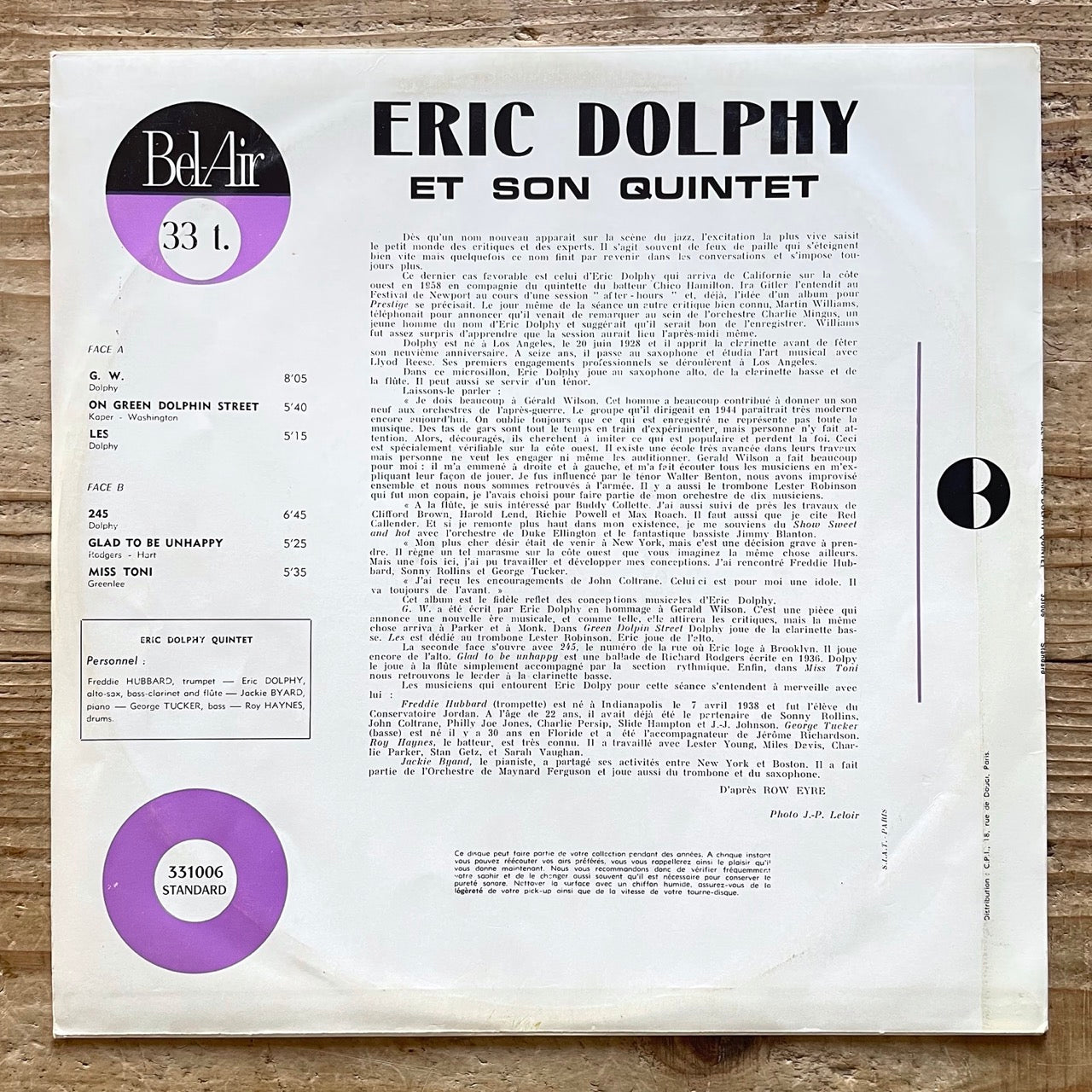 ERIC DOLPHY / OUTWARD BOUND - French Bel-Air