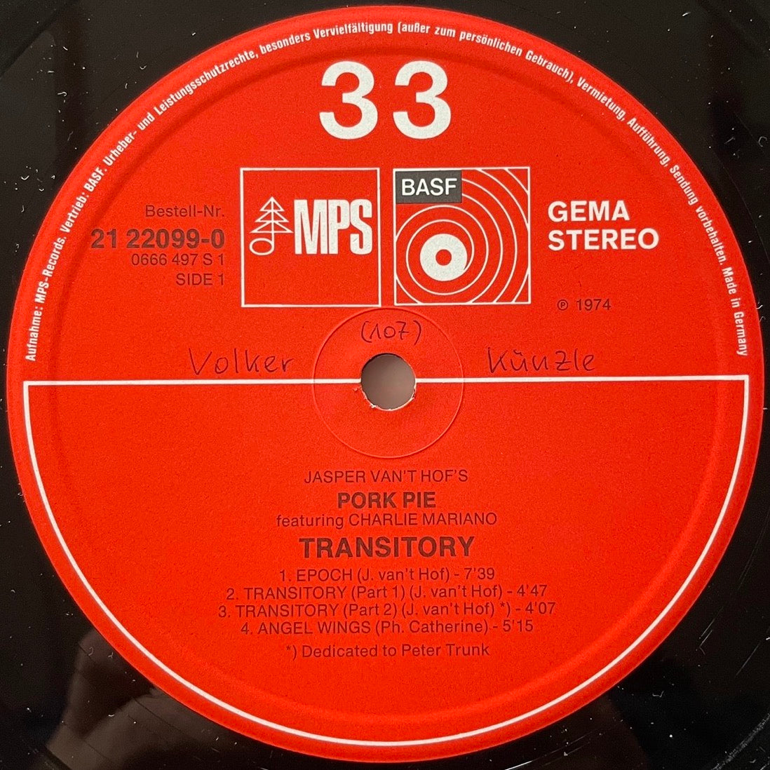 JASPER VAN'T HOF'S PORK PIE feat. CHARLIE MARIANO / TRANSITORY - German MPS Original