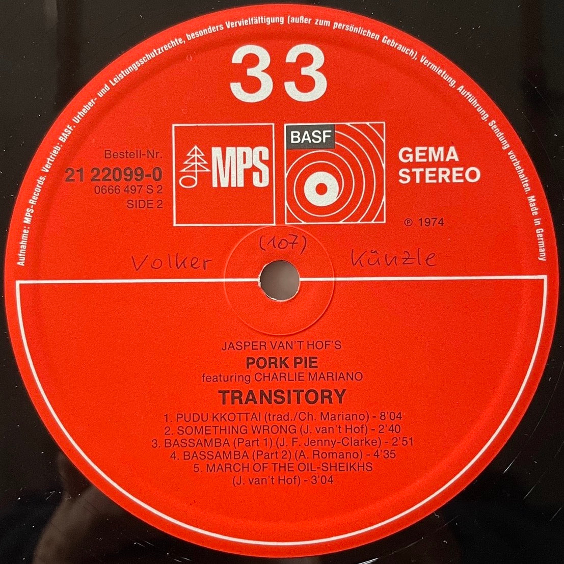 JASPER VAN'T HOF'S PORK PIE feat. CHARLIE MARIANO / TRANSITORY - German MPS Original