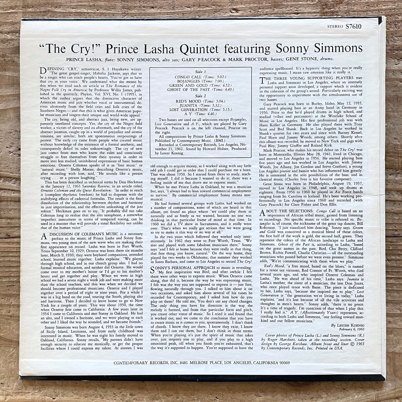 PRINCE LASHA QUINTET feat. SONNY SIMMONS / THE CRY! - US Contemporary