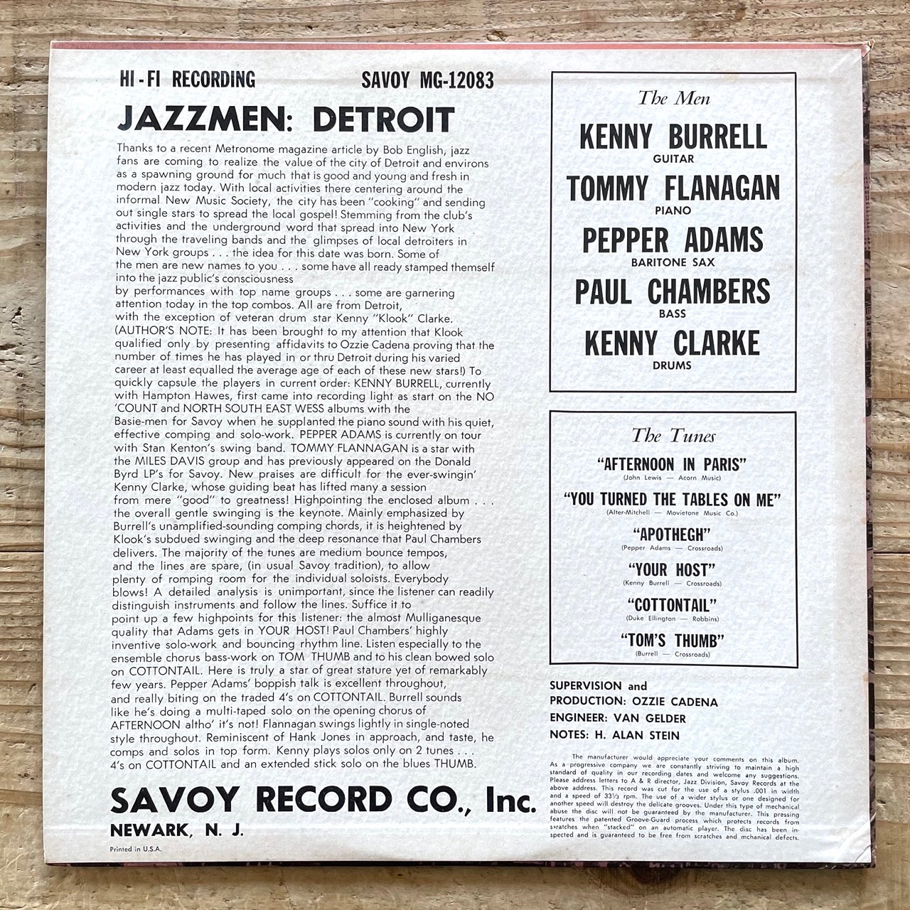 KENNY BURRELL, TOMMY FLANAGAN, PEPPER ADAMS, PAUL CHAMBERS, KENNY CLARKE / JAZZMEN: DETROIT - US Savoy