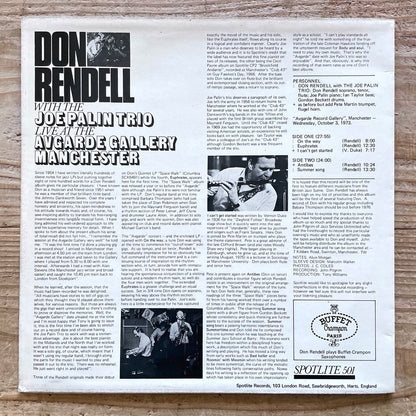 DON RENDELL with JOE PALIN TRIO / LIVE AT THE AVGARDE GALLERY MANCHESTER - UK Spotlite original