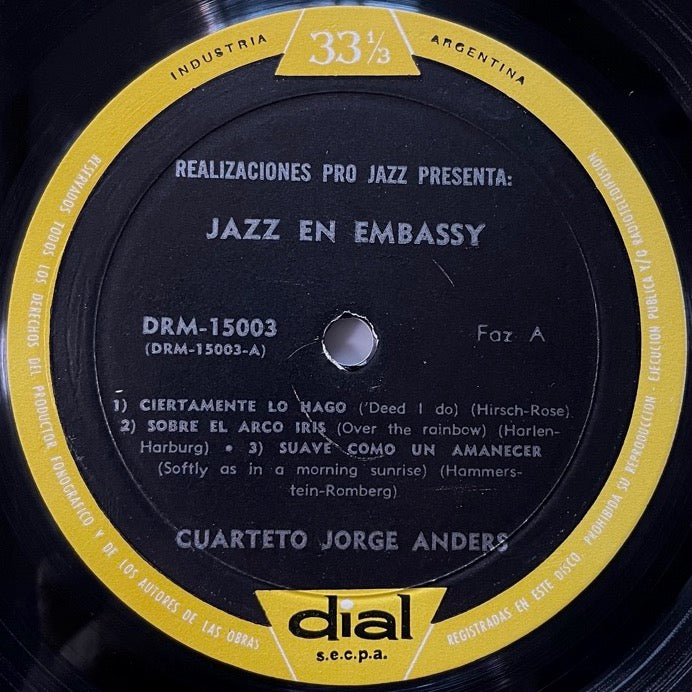 CUARTETO JORGE ANDERS / JAZZ EN EMBASSY - Argentine Dial original