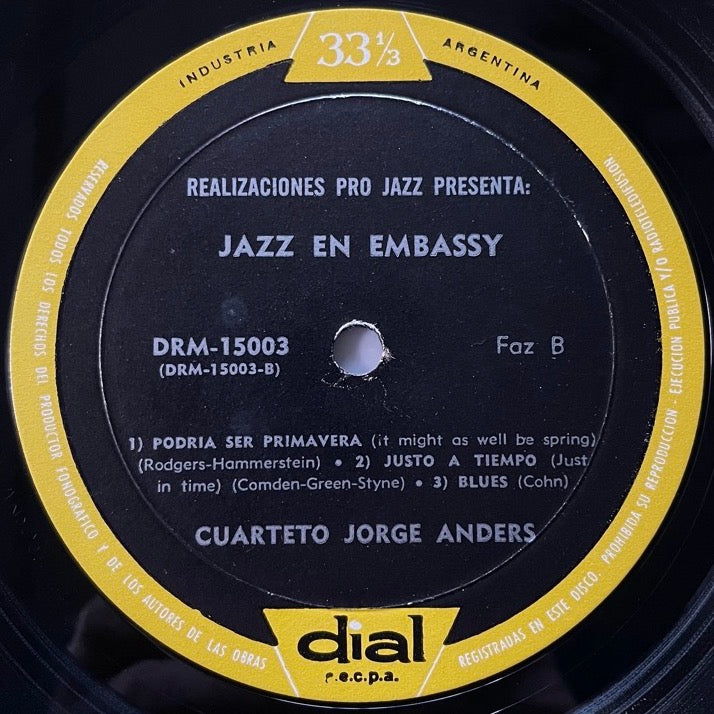 CUARTETO JORGE ANDERS / JAZZ EN EMBASSY - Argentine Dial original