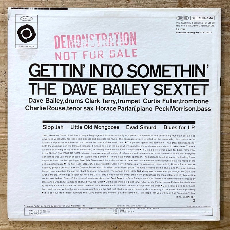 DAVE BAILEY SEXTET / GETTIN' INTO SOMETHIN' - US Epic Stereo Promo original