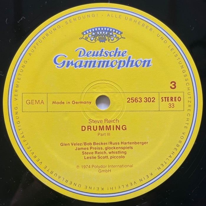 STEVE REICH / DRUMMING - MUSIC FOR MALLET INSTRUMENTS - VOICES AND ORGAN - SIX PIANOS - German Deutsche Grammophon Original 3LP BOX SET