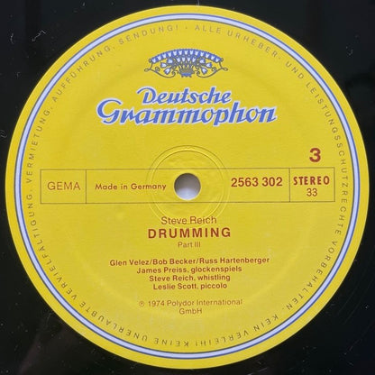STEVE REICH / DRUMMING - MUSIC FOR MALLET INSTRUMENTS - VOICES AND ORGAN - SIX PIANOS - German Deutsche Grammophon Original 3LP BOX SET