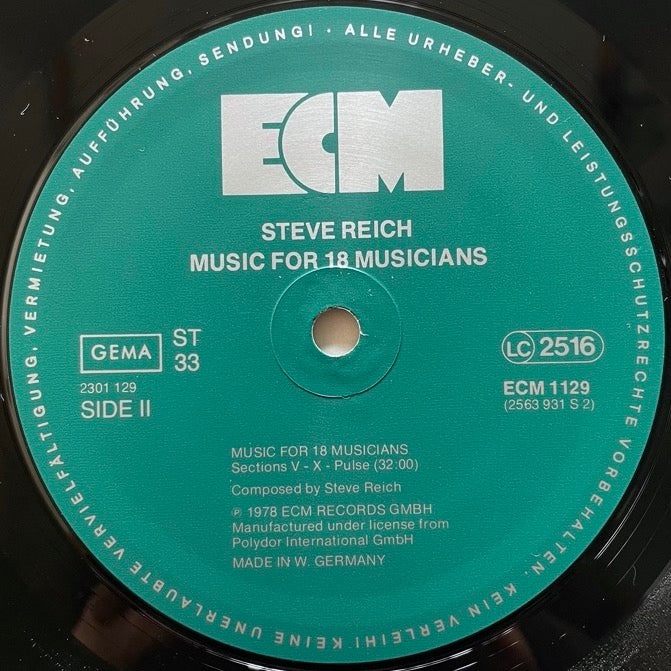STEVE REICH / MUSIC FOR 18 MUSICIANS - German ECM original