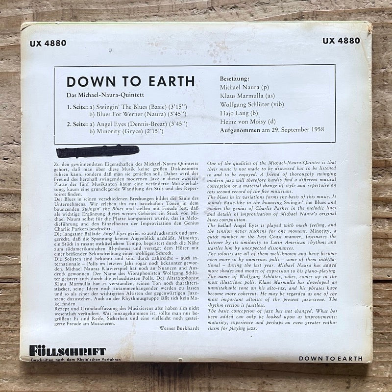 MICHAEL NAURA QUINTETT / DOWN TO EARTH (EP) - German Telefunken Original