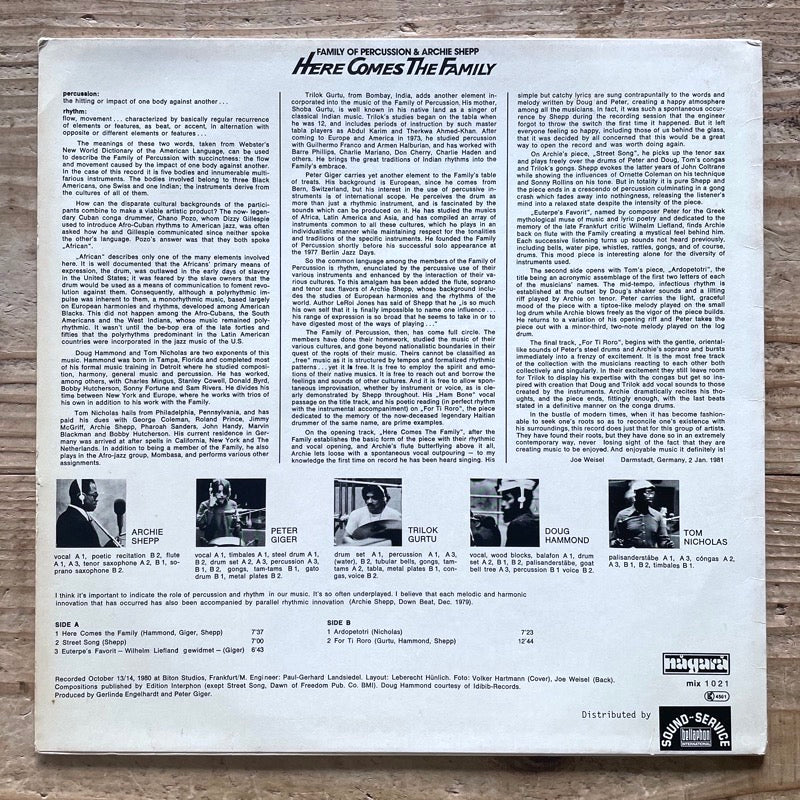 FAMILY OF PERCUSSION & ARCHIE SHEPP / HERE COMES THE FAMILY - German Nagara Original