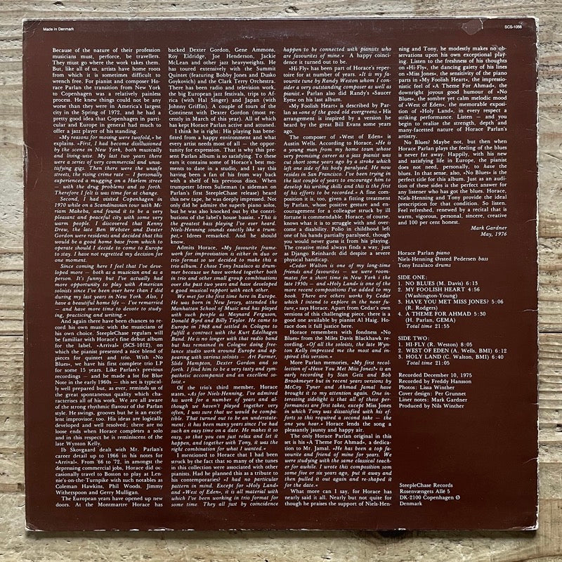 HORACE PARLAN TRIO / NO BLUES - Danish SteepleChase Original