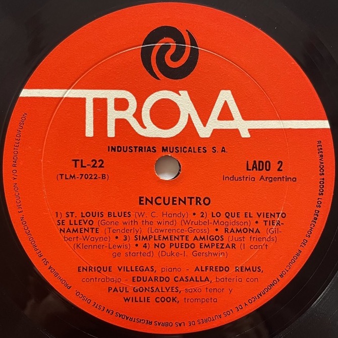 ENRIQUE VILLEGAS, PAUL GONSALVES / ENCUENTRO - Argentine Trova Original
