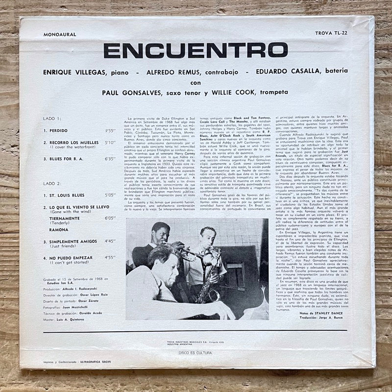 ENRIQUE VILLEGAS, PAUL GONSALVES / ENCUENTRO - Argentine Trova Original