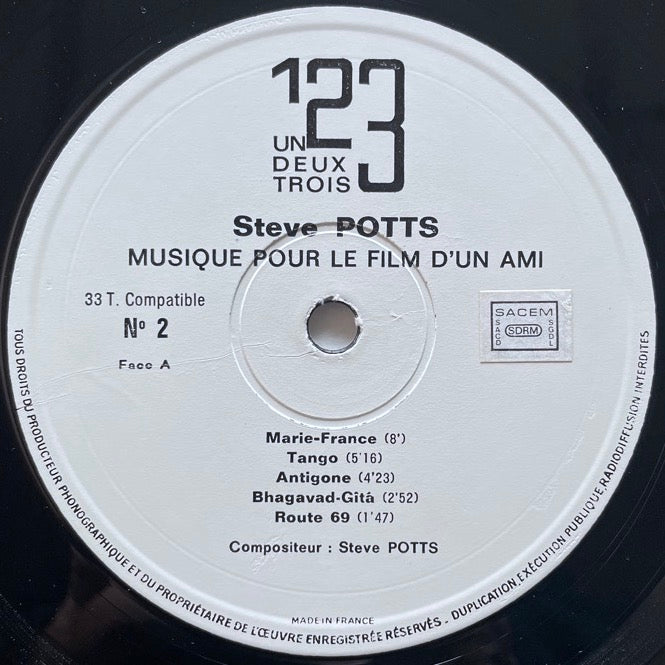 STEVE POTTS / MUSIQUE POUR LE FILM D'UN AMI - French Un-Deux-Trois Original