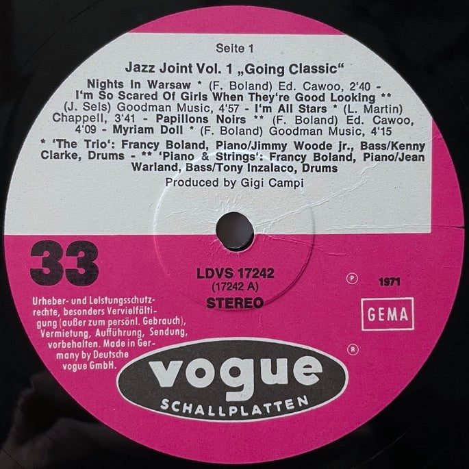 FRANCY BOLAND / JAZZ JOINT 1: GOING CLASSIC (2LP) - German Vogue original