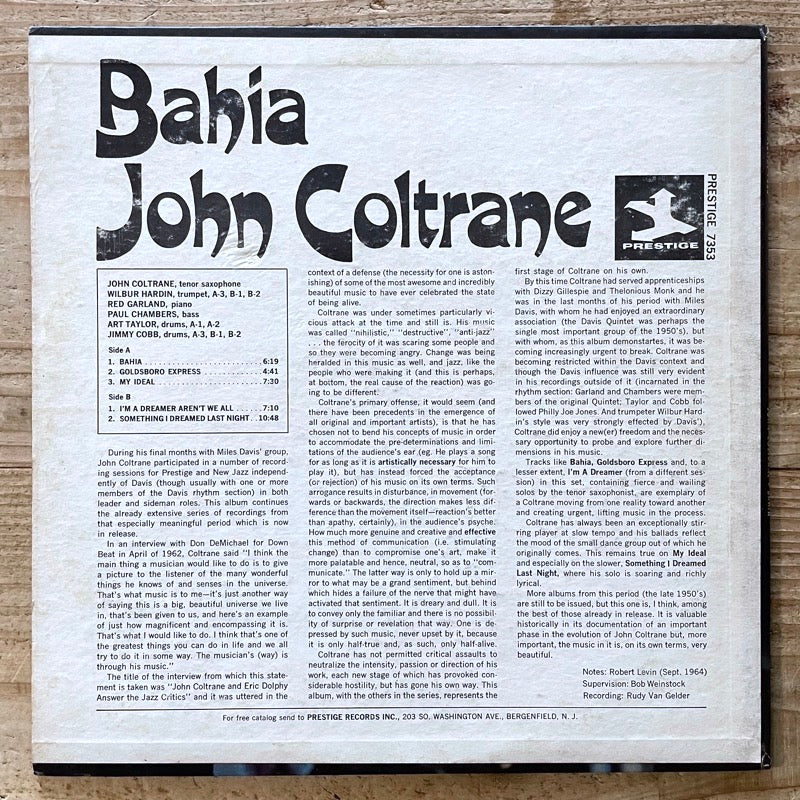 JOHN COLTRANE / BAHIA - US Prestige original VAN GELDER