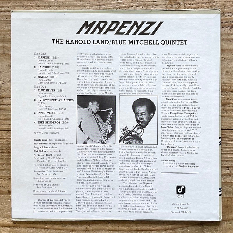 HAROLD LAND - BLUE MITCHELL QUINTET / MAPENZI - US Concord Original
