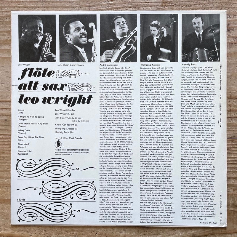 LEO WRIGHT / FLOTE + ALT-SAX = LEO WRIGHT - German Amiga Original
