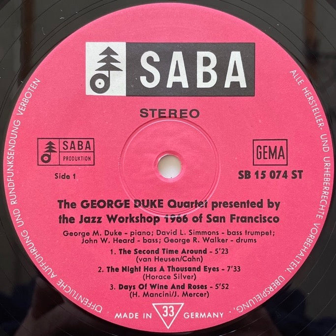 GEORGE DUKE QUARTET / THE JAZZ WORKSHOP 1966 - German Saba Original