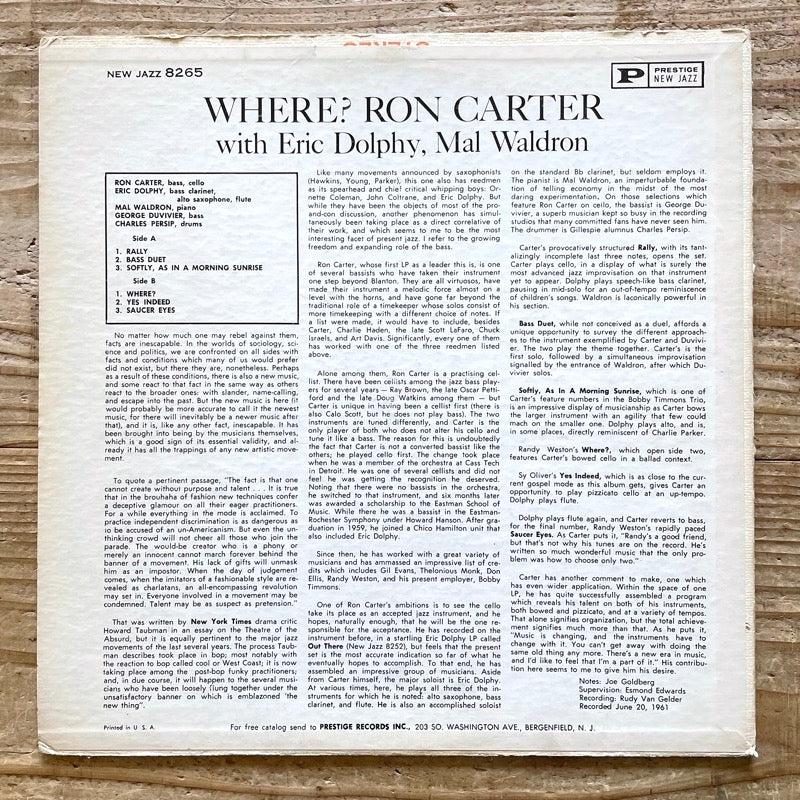 RON CARTER with ERIC DOLPHY, MAL WALDRON / WHERE?  - US New Jazz Original