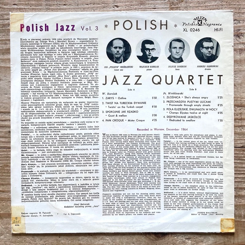 POLISH JAZZ QUARTET / POLISH JAZZ VOL.3 - Polish Muza Original
