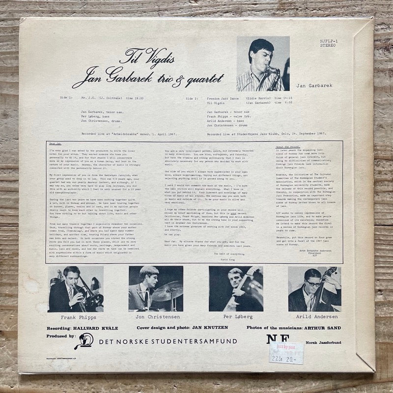 JAN GARBAREK TRIO & QUARTET / TIL VIGDIS - Norsk Jazzforbund Original