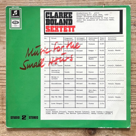 CLARKE BOLAND SEXTETT / MUSIC FOR THE SMALL HOURS - German Columbia Original