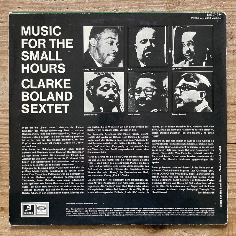 CLARKE BOLAND SEXTETT / MUSIC FOR THE SMALL HOURS - German Columbia Original