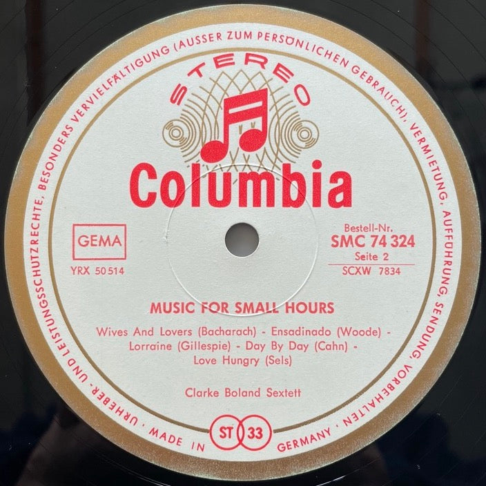 CLARKE BOLAND SEXTETT / MUSIC FOR THE SMALL HOURS - German Columbia Original