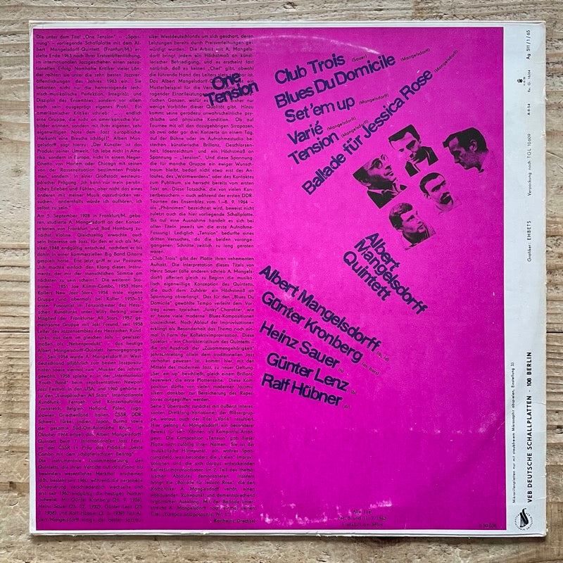 ALBERT MANGELSDORFF QUINTETT / ONE - TENSION - German Amiga