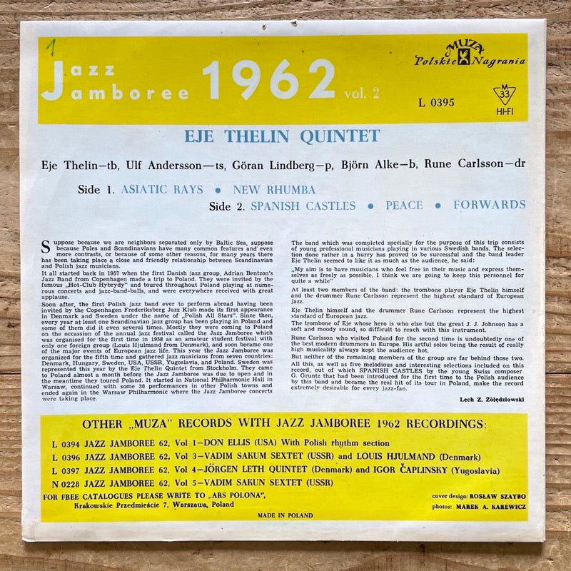 EJE THELIN QUINTET / JAZZ JAMBOREE 1962 VOL.2 (10inch) - Polish Muza Original