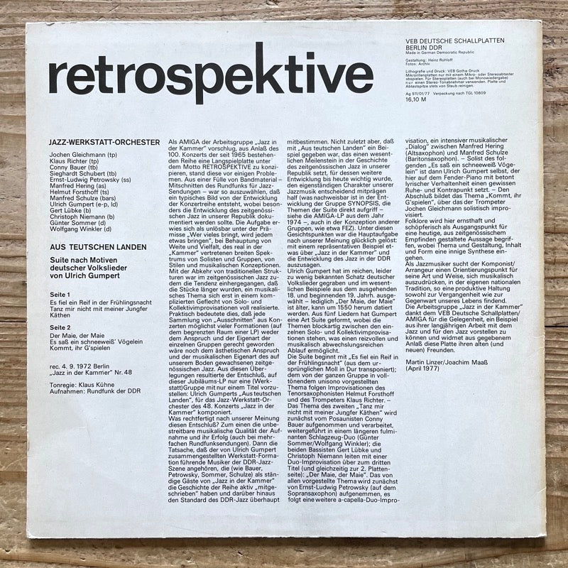 JAZZ-WERKSTATT-ORCHESTER / RETROSPEKTIVE - German Amiga Original