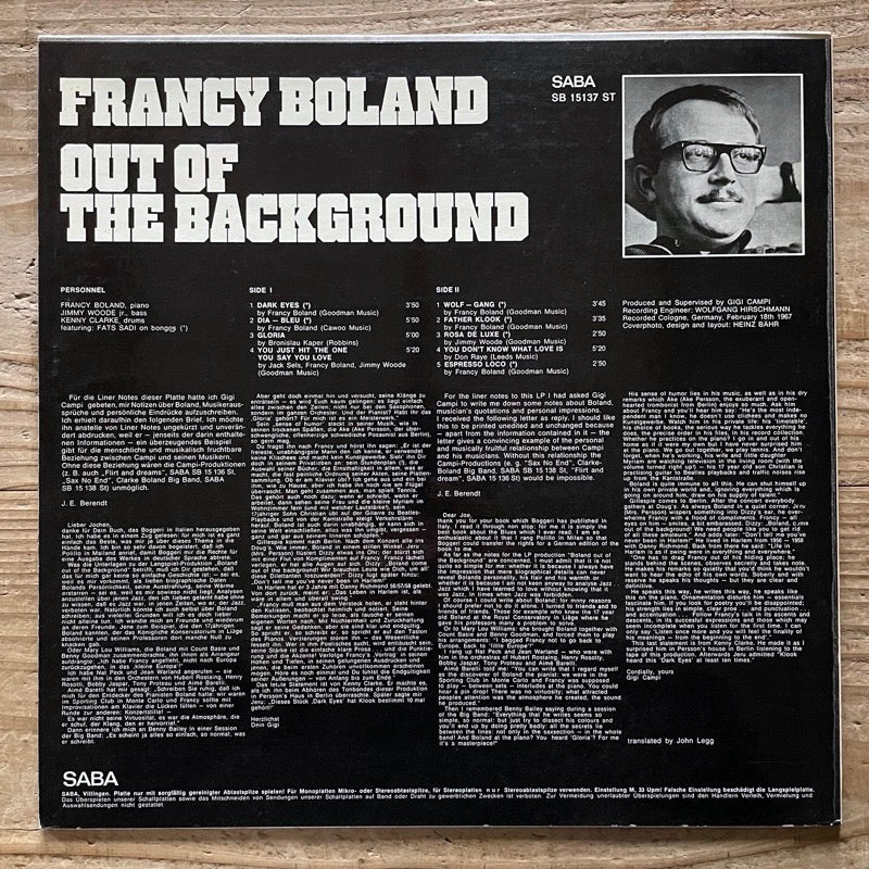 FRANCY BOLAND / OUT OF THE BACKGROUND - German Saba Original