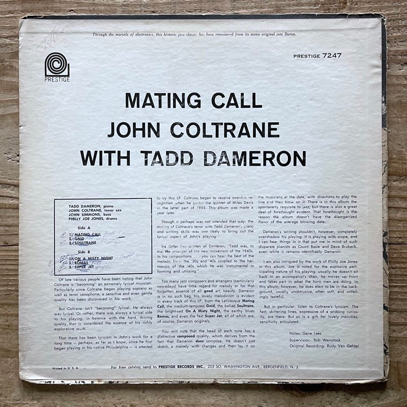 JOHN COLTRANE with TADD DAMERON / MATING CALL - US Prestige