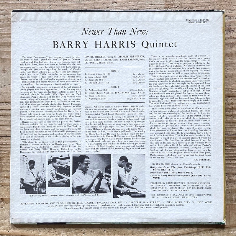 BARRY HARRIS QUINTET / NEWER THAN NEW - US Riverside original