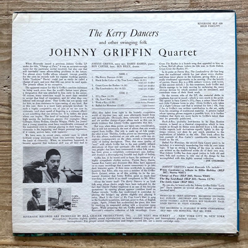 JOHNNY GRIFFIN QUARTET / KERRY DANCERS - US Riverside Original Rare DG!